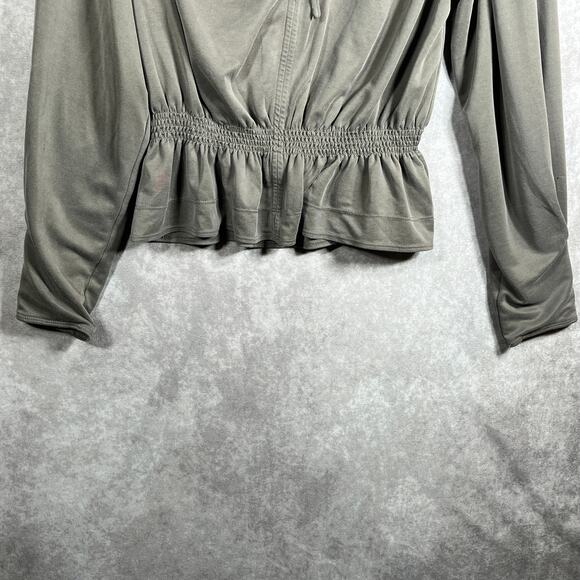 Rebecca Taylor Blouse Womens Medium Gray Peplum Hem Long Sleeve Ruffle Tie Neck - Picture 3 of 12